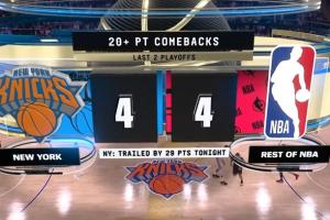 巴掌马vs英格兰-3-今天有机会吗？过去两年NBA季后赛共八次20+逆转！尼克斯独占四次-vw