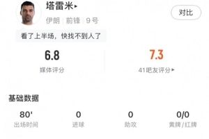 加掌大vs卡塔尔-11-塔雷米全场数据：1射门中框1关键传球+81%传球成功率，获评6.8分